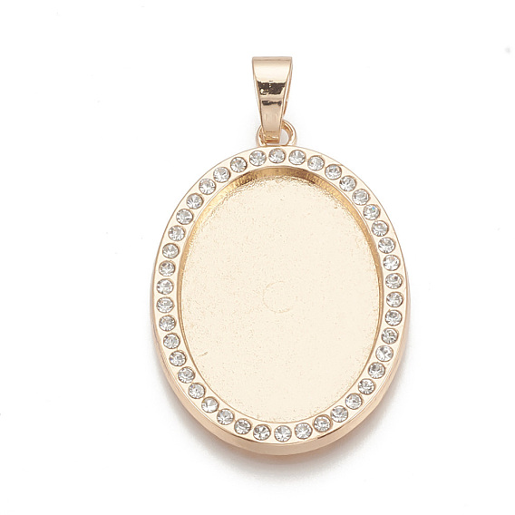Alloy Pendant Cabochon Settings, Cadmium Free & Lead Free, Picture Memory Frame Pendants, with Rhinestone, Oval