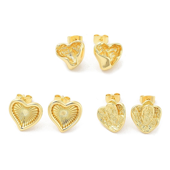 Rack Plating Brass Stud Earring, Long-Lasting Plated, Heart