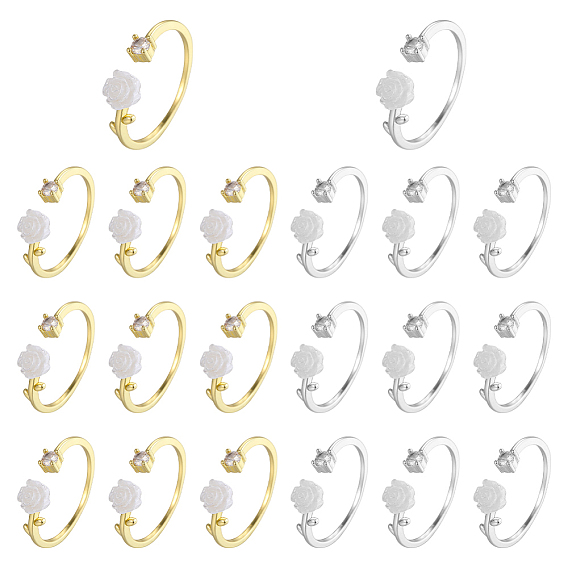 20шт 2 цвета сплав манжеты кольца, кольца из смолы камелии