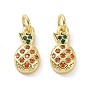 Brass Micro Pave Cubic Zirconia Charms, with Jump Ring, Real 18K Gold Plated, Pineapple