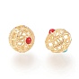 Brass Beads, with Enamel, Hollow, Rondelle, Red & Turquoise