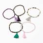 Bracelets de charme de pierre naturelle, avec des pompon de fil de coton