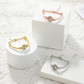 Плоские круглые браслеты из цинкового сплава с кристаллами и стразами для женщин