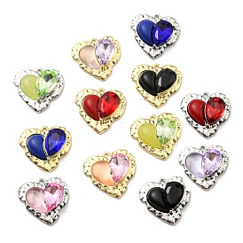 Rack Plating Alloy Resin Pendants, Glass Heart Charms, Long-Lasting Plated, Lead Free & Cadmium Free