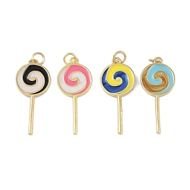 Brass Enamel Pendants, with Jump Ring, Real 18K Gold Plated, Lollipop Charm
