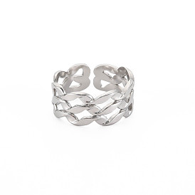 304 Stainless Steel Wave Wrap Open Cuff Ring for Women
