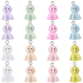 32шт 8 цветные подвески из светящейся смолы, Подвески в виде японской солнечной куклы с мультяшным рисунком и цветным покрытием из нержавеющей стали 304 петли из нержавеющей стали