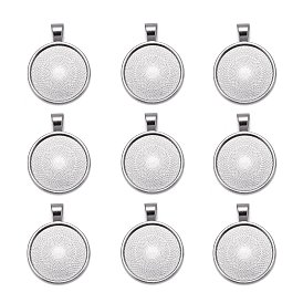 Tibetan Style Alloy Pendant Cabochon Settings, Plain Edge Bezel Cups, Cadmium Free & Lead Free, Flat Round, Tray: 25mm, 36x28x3mm, Hole: 4mm, about 195pcs/1000g