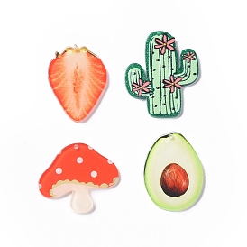 Opaque Acrylic Pendants, Strawberry/Cactus/Mushroom/Avocado Charm