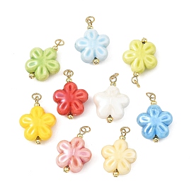 Colgantes hechos a mano de la porcelana, con 304 fornituras de acero inoxidable, encantos de la flor, dorado