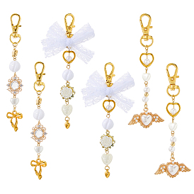 6шт 3 стили сплав с пластиковым жемчужным брелоком, с поворотными застежками, овал/бантик/сердце