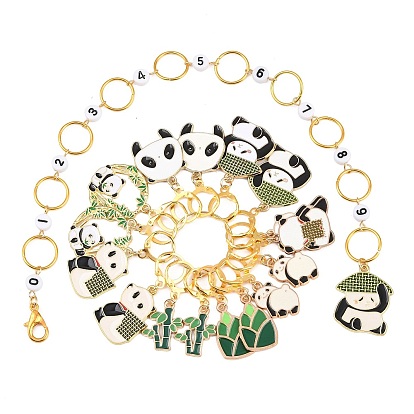 Наборы счетчиков цепочек для вязания рядов и маркеров для запирания петель, с подвеской из эмали из сплава панды и бамбука и акриловыми бусинами