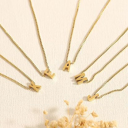 304 кулон с инициалом из нержавеющей стали с латунной цепочкой-коробкой для женщин, золотые