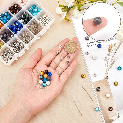 SUNNYCLUE DIY Earring & Bracelets Making Kits, Including Baking Painted Glass Beads, Brass Earring Hooks, Brass & Alloy Spacer Beads, Elastic Crystal Thread, Steel Scissors and Iron Beading Needles