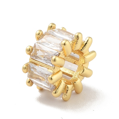 Laiton micro pavé de zircon cubique transparent perles européennes, Perles avec un grand trou   , sans cadmium et sans plomb, plaqué longue durée, colonne