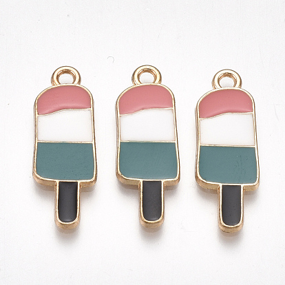 Alloy Pendants, Cadmium Free & Lead Free, with Enamel, Ice-lolly, Light Gold