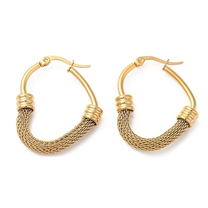 304 Stainless Steel Heart with Mesh Chains Hoop Earrings