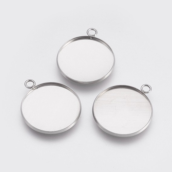 202 Настройки кабошон из нержавеющей стали кулон, чашки безель с краями, с 304 петлями из нержавеющей стали, плоско-круглые