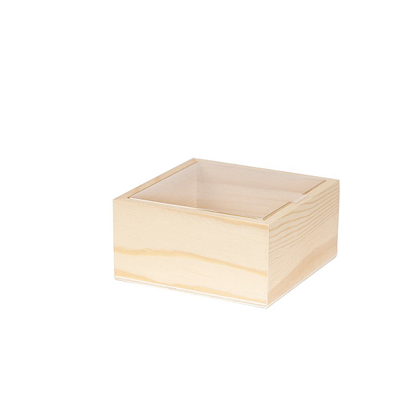 Wooden Storage Boxes, with Clear Plastic Caps, Square