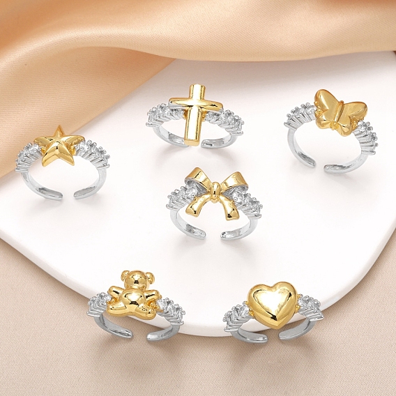 Открытые манжеты из латуни с микропаве и цирконием для женщин, платиной и золотом