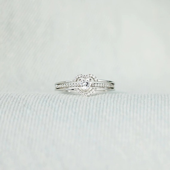 2 шт. сердце 925 стерлингового серебра микро паве прозрачные кубические цирконии перстни для женщин