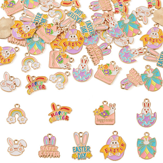 36 pcs 9 styles pendentifs en alliage d'émail de Pâques, or et de lumière