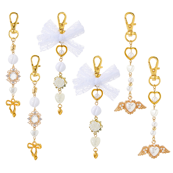 6шт 3 стили сплав с пластиковым жемчужным брелоком, с поворотными застежками, овал/бантик/сердце