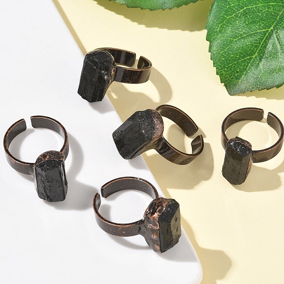 Кольца из натурального черного турмалина, манжеты из красной меди и латуни