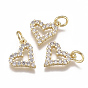 Brass Micro Pave Cubic Zirconia Charms, with Jump Ring, Long-Lasting Plated, Heart