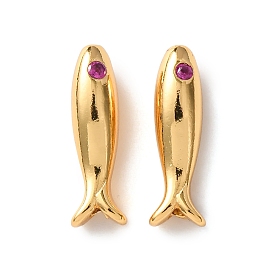 Латунные микро проложить кубического циркония бусы, рыба, стойки покрытие, долговечный, без кадмия и без свинца