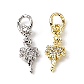 Brass Micro Pave Cubic Zirconia Charms, with Jump Rings, Ballet Dancer Charms