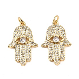 Латунные подвески с фианитами, с целью перехода в кольце, hamsa hand charms, без свинца и без кадмия, долговечный, стойки покрытие