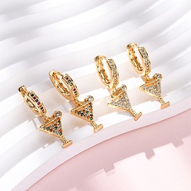 Серьги-кольца из латунного бокала с микропаве из кубических цирконий, без никеля , реальный 18 k позолоченный