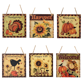 Thanksgiving Day Wooden Hanging Wall Decorations for Home Decorations, Square