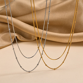 304 Stainless Steel Double-Layer Necklace, Satellite & Snake Chains Necklace