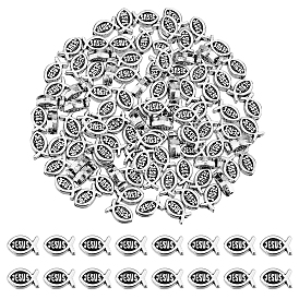 100 бусины из сплава в тибетском стиле, Иисус рыбы