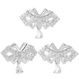 3 шт. 925 бант из стерлингового серебра с прозрачным кубическим цирконием и каплевидными многорядными звеньями, родий