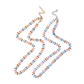 Enamel Ear of Wheat Link Chain Necklace, 304 Stainless Steel Jewelry for Women