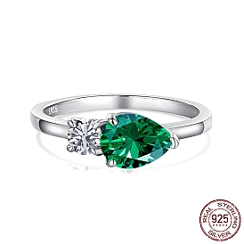 925 Sterling Silver Finger Rings, Birthstone Ring, with Cubic Zirconia & 925 Stamp for Women, Leaf, Real Platinum Plated