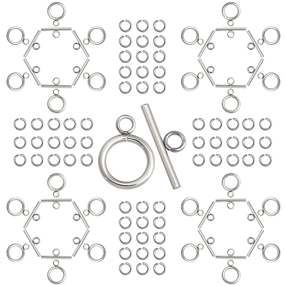30 Sets 304 Stainless Steel Ring Toggle Clasps and 60Pcs Jump Rings