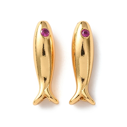 Латунные микро проложить кубического циркония бусы, рыба, стойки покрытие, долговечный, без кадмия и без свинца