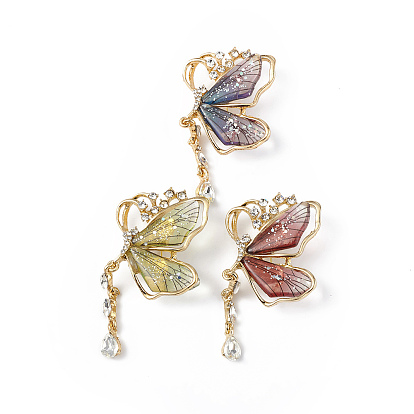 Resin Butterfly Brooch Pin with Crystal Rhinestone, Light Gold Alloy Badge for Women