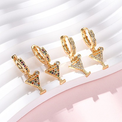 Серьги-кольца из латунного бокала с микропаве из кубических цирконий, без никеля , реальный 18 k позолоченный