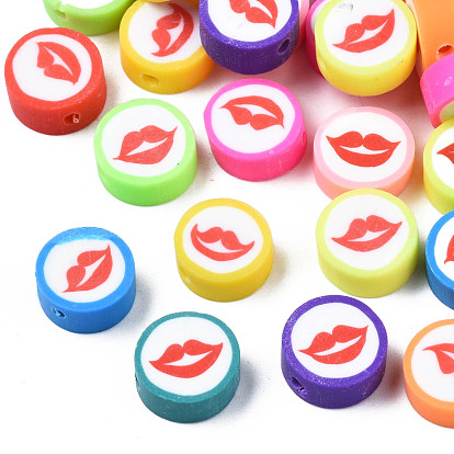 Handmade Polymer Clay Beads, Flat Round with Mouth
