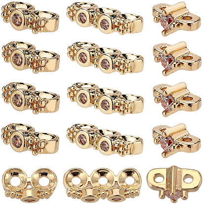 30 шт. 3 стили латунные микро-паве кубический цирконий многорядные звенья, реальный 14 k позолоченный