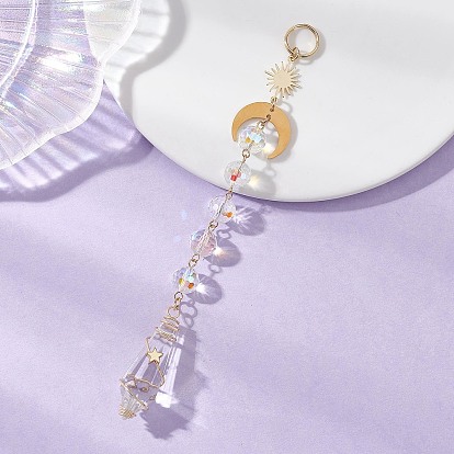 Стеклянные конусообразные круглые подвесные ловцы солнца, звенья из латуни и нержавеющей стали «луна, солнце» для наружного и садового декора