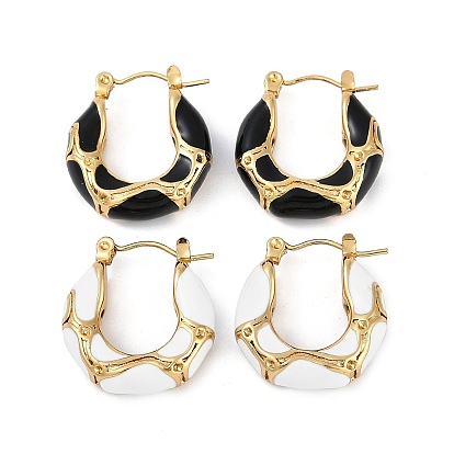 Ионное покрытие (ip) 304 текстурированные серьги-кольца из нержавеющей стали, с эмалью, реальный 18 k позолоченный