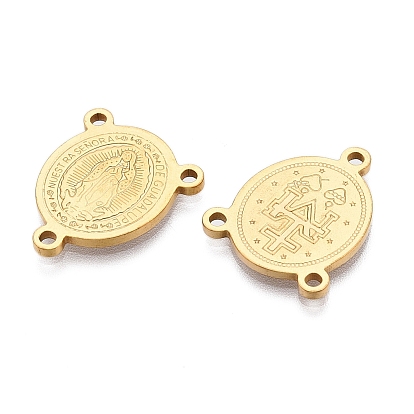 Ion Plating(IP) 201 Stainless Steel Rosary Center Connector Charms, Oval with Virgin Mary Links