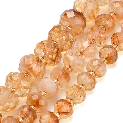 Нагретые нити из натуральных цитриновых бусин, граненые, рондель, с бисером