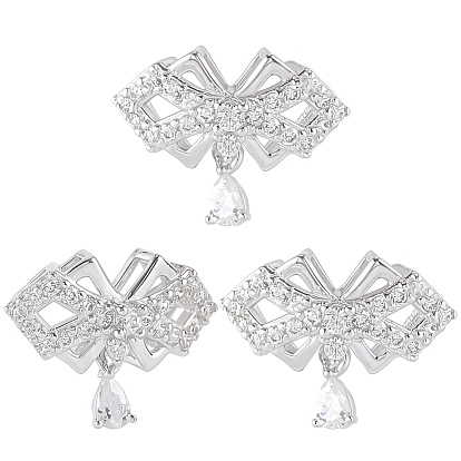 3 шт. 925 бант из стерлингового серебра с прозрачным кубическим цирконием и каплевидными многорядными звеньями, родий